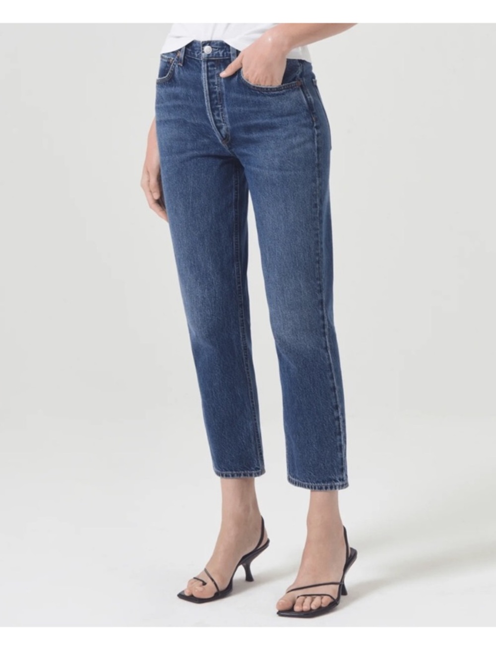 Agolde Mid-Blue High-Rise Straight Leg Jeans